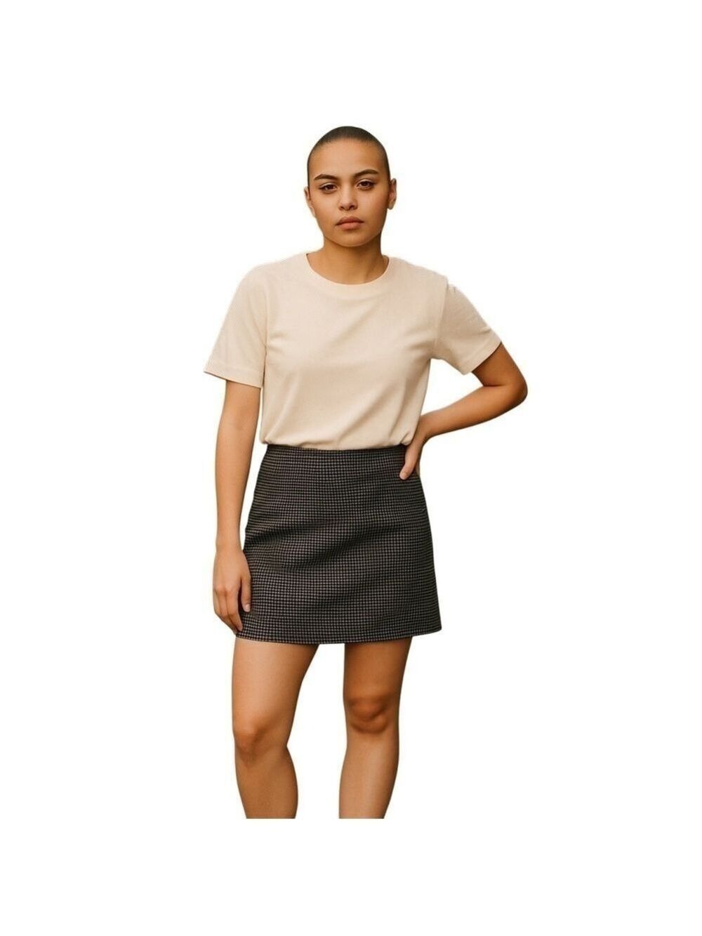 Gap wool mini skirt lined black and white checkered zipper closure size 4